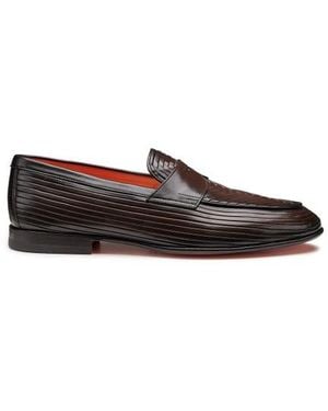 Santoni Dunkelbraune Penny-Loafer Für Herren Aus Leder - Schwarz