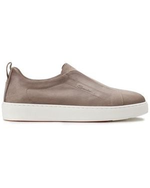 Santoni Beigefarbene Slip-On-Sneakers Für Herren Aus Wildleder - Grau