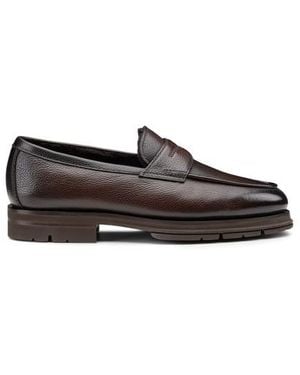 Santoni Dunkelbrauner Penny-Loafer Aus Genarbtem Leder Für Herren - Schwarz