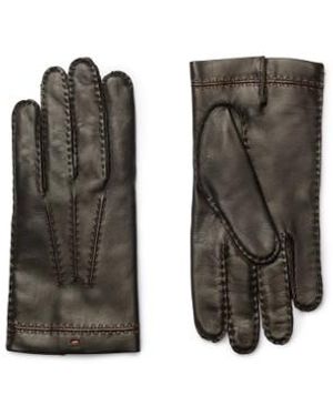 Santoni Dunkelbraune Lederhandschuhe - Grün