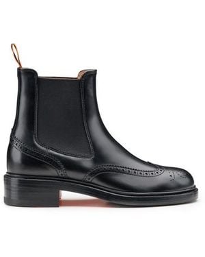 Santoni Schwarze Chelsea-Boots Für Damen Aus Leder Mit Brogue-Lochverzierung