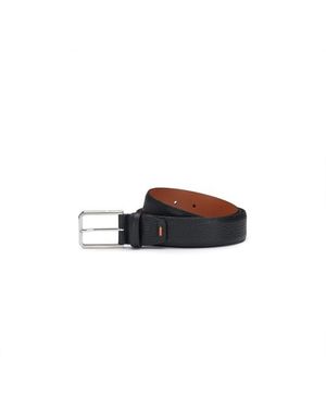Santoni Schwarzer Verstellbarer Gürtel Aus Getrommeltem Leder