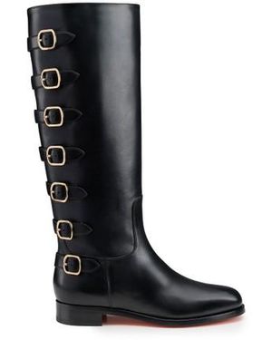 Santoni Schwarzer Lederstiefel Für Damen Mit Monk-Riemen