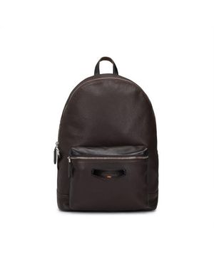 Santoni Dunkelbrauner Rucksack Aus Genarbtem Leder - Schwarz