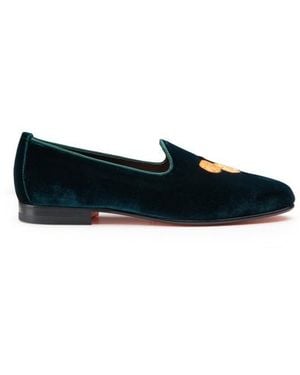 Santoni Grüne Loafer Für Herren Aus Samt - Blau