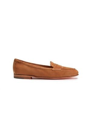 Santoni Damen Pennyloafer „Carla“ Aus Braunem Wildleder