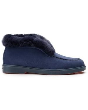 Santoni Blaue Desert Boots Für Damen Aus Nubuk Mit Pelz