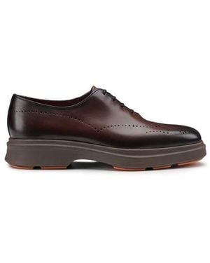 Santoni Dunkelbraune Oxfords Easy Nova Für Herren Aus Leder Mit Brogue-Lochverzierung