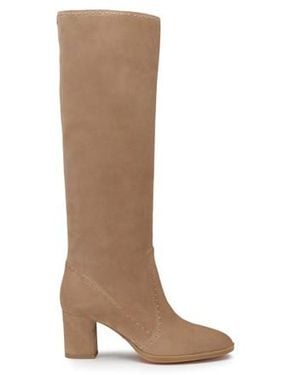 Santoni Beigefarbene Stiefel Für Damen Aus Wildleder Mit Mittelhohem Absatz Braun Sabbia D'Inverno