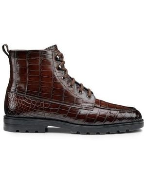 Santoni Dunkelbraune Stiefeletten Für Herren Aus Alligatorleder