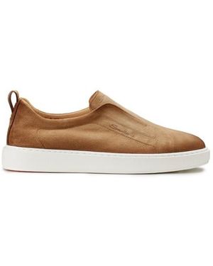 Santoni Beigefarbene Slip-On-Sneakers Für Herren Aus Wildleder - Braun