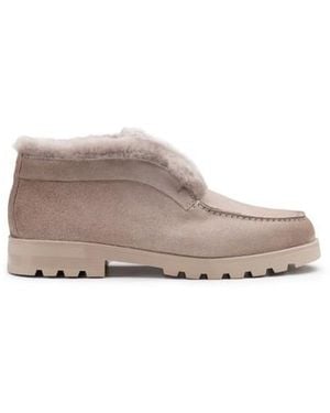 Santoni Taupefarbene Desert Boots Für Damen Aus Wildleder Mit Pelz - Grau