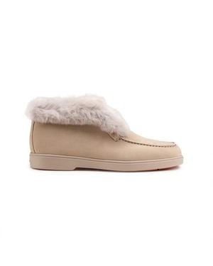 Santoni Taupefarbene Desert Boots Für Damen Aus Nubuk Mit Pelz - Grau