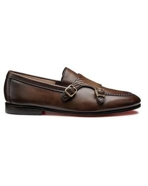 Santoni Dunkelbraune Loafer Für Herren Aus Leder Mit Doppelschnalle
