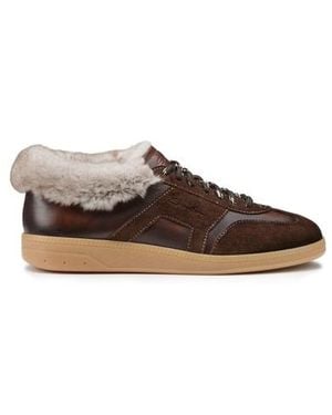 Santoni Damen-Sneaker Aus Dunkelbraunem Wildleder Dbs Oly Mit Fell