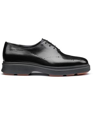 Santoni Schwarze Oxfords Easy Nova Für Herren Aus Leder Mit Brogue-Lochverzierung