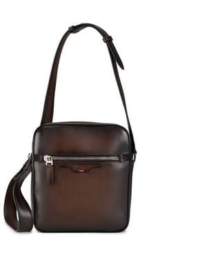 Santoni Dunkelbraune Crossbody Bag Aus Leder
