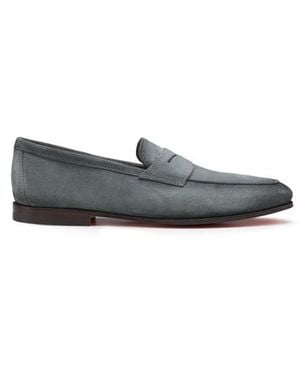 Santoni Herren-Loafer „Carlo“ Aus Grauem Veloursleder - Blau