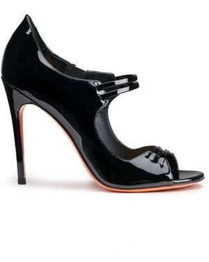 Santoni Schwarze Sandalen Für Damen Aus Lackleder Mit Hohem Absatz