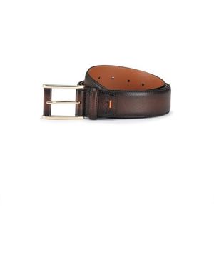 Santoni Dunkelbrauner Verstellbarer Gürtel Aus Gewalktem Leder