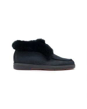 Santoni Schwarze Desert Boots Für Damen Aus Nubuk Mit Pelz - Blau