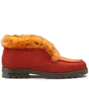 Santoni Orangefarbene Desert Boots Für Damen Aus Wildleder Mit Pelz - Rot