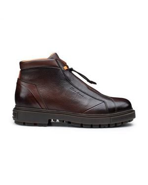 Santoni Dunkelbrauner Wanderstiefel Aus Genarbtem Leder Für Herren