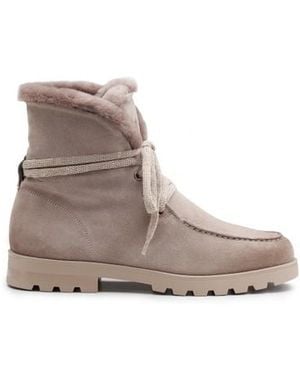 Santoni Taupefarbene Stiefeletten Für Damen Aus Wildleder Mit Pelz - Grau