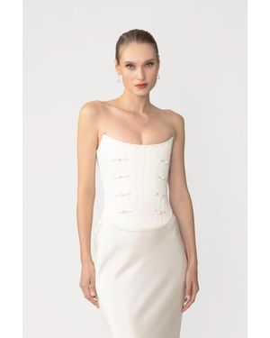 SAU LEE Della Satin Corset Top - White