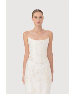SAU LEE Sutton Embroidered Corset Top - White