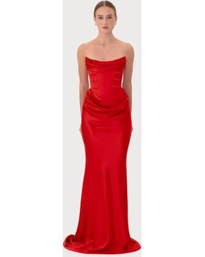 SAU LEE Margot Satin Gown - Red