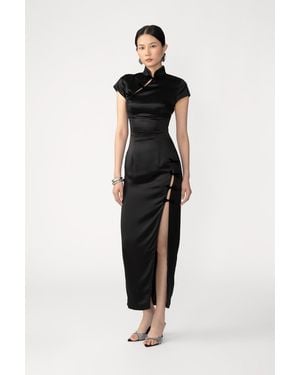 SAU LEE Tamara Satin Midi Dress - Black