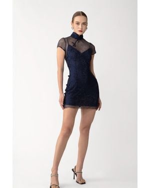 SAU LEE Serena Crystal Mini Dress - Blue
