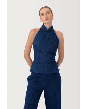 SAU LEE Ezra Denim Top - Blue