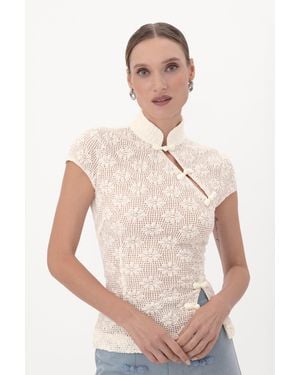 SAU LEE Iris Crochet Top - White
