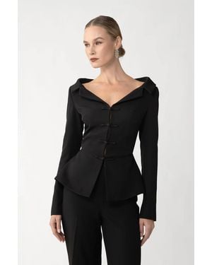 SAU LEE Nicola Crepe Top - Black