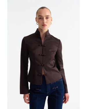 SAU LEE Sloane Satin Tang Blazer - Blue