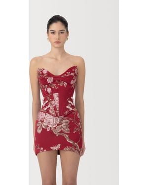 SAU LEE Nico Brocade Top - Red