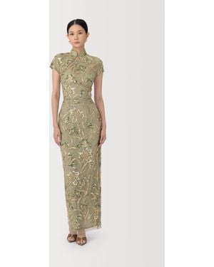 SAU LEE Seraphine Embroidered Dress - Green
