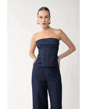 SAU LEE Brooklyn Denim Corset Top - Blue