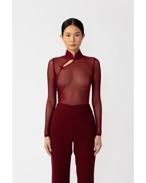 SAU LEE Kaye Mesh Bodysuit - Red