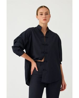 SAU LEE Leo Pinstripe Shirt - Black