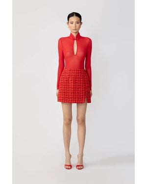 SAU LEE Ida Tweed Skirt - Red