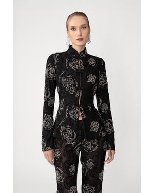 SAU LEE Azalea Embroidered Top - Black