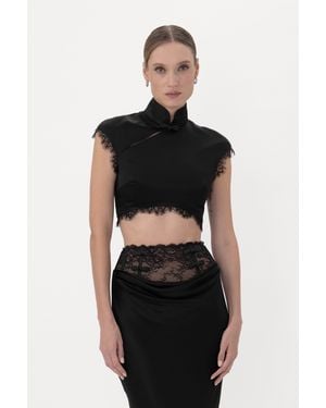 SAU LEE Lila Satin Top - Black