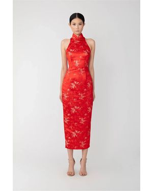 SAU LEE Jill Chinese Jacquard Pencil Dress - Red