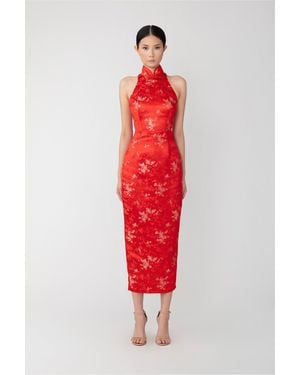 SAU LEE Jill Chinese Jacquard Pencil Dress - Red