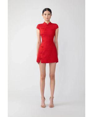 SAU LEE Natasha Tweed Mini Dress - Red