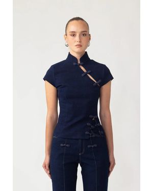 SAU LEE Iris Denim Top - Blue