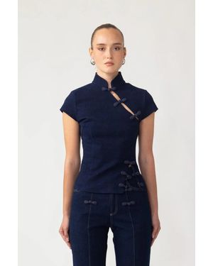 SAU LEE Iris Denim Top - Blue